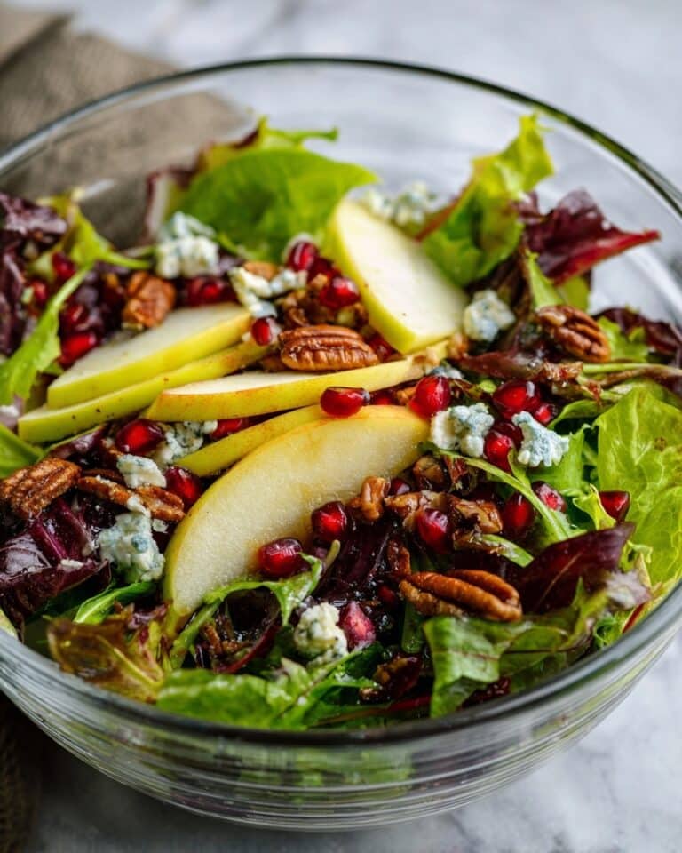 Pear Salad with Blue Cheese, Pomegranate Seeds, and Candied Pecans Recipe