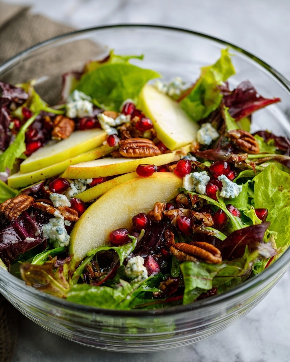 Pear Salad with Blue Cheese, Pomegranate Seeds, and Candied Pecans Recipe